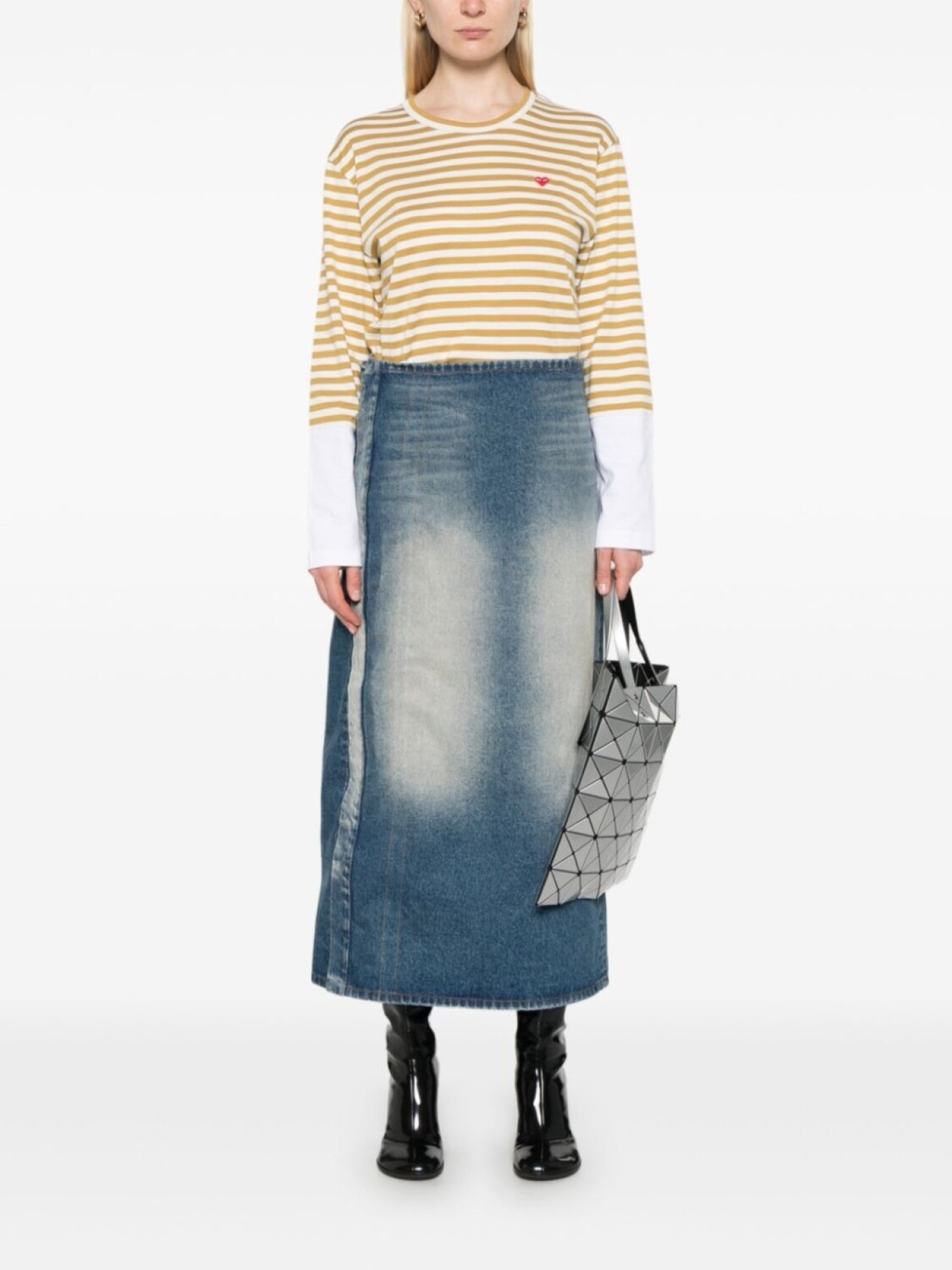 Полосатая футболка с логотипом Comme Des Garçons Play, желтый — фото 2