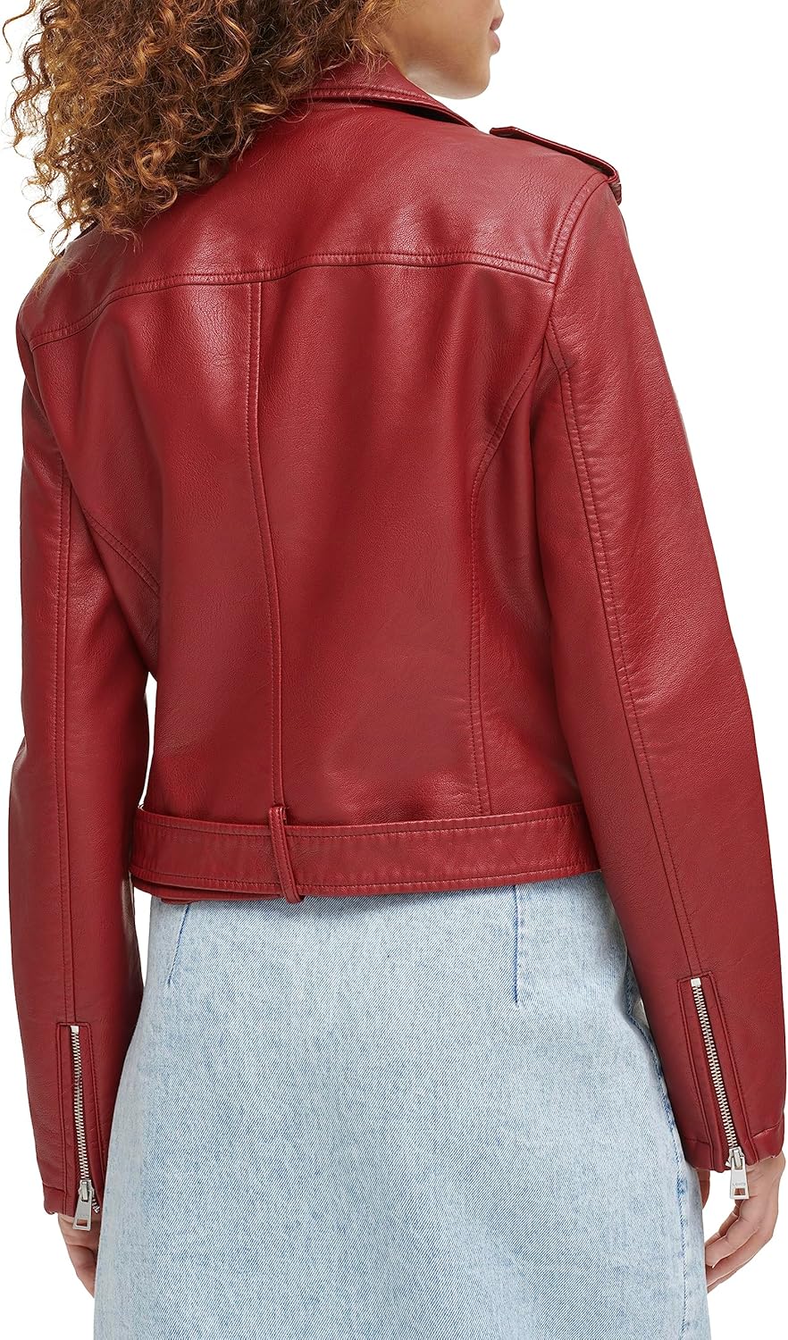 Женская байкерская куртка Levi's из искусственной кожи с поясом (стандартный и большой размер), Deep Red — фото 4