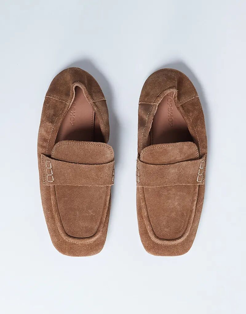 Туфли Topshop Brooks из натуральной замши с присборенной спинкой, светло-коричневого цвета — фото 4