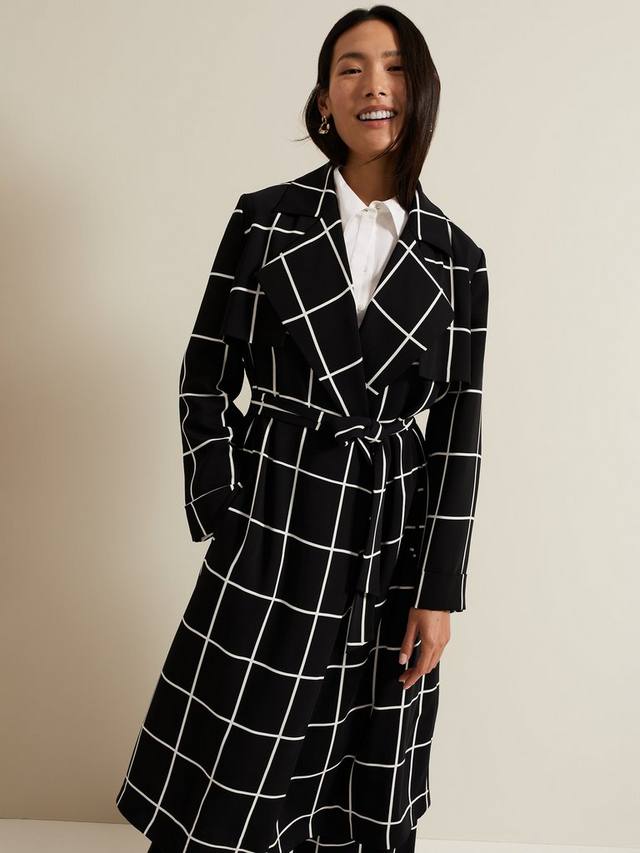 

Драповое пальто в осиновую клетку Phase Eight, цвет Black/Ivory