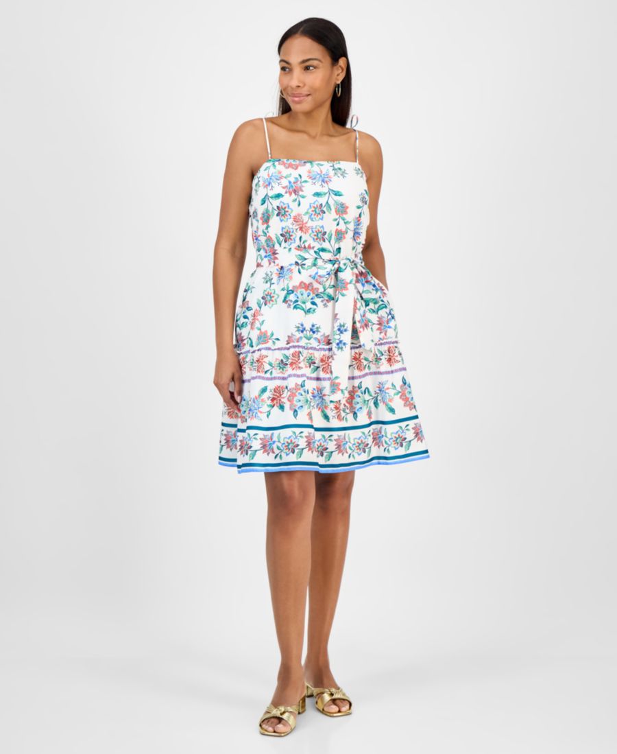 

Женское платье без рукавов с принтом, приталенного силуэта с расклешенной юбкой julia jordan, Ivory/mult