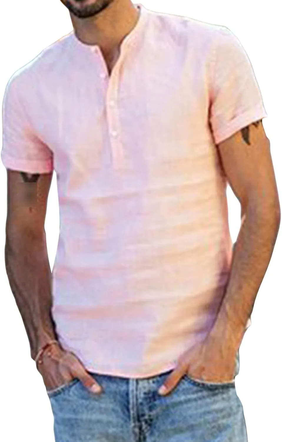 

JEsilunmaMY мужская летняя хлопковая льняная футболка-поло с коротким рукавом и пуговицами на воротнике