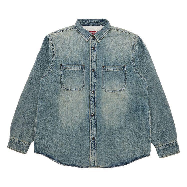 

Рубашка Supreme Faux Shearling Lined Work Shirt, Washed Indigo Denim