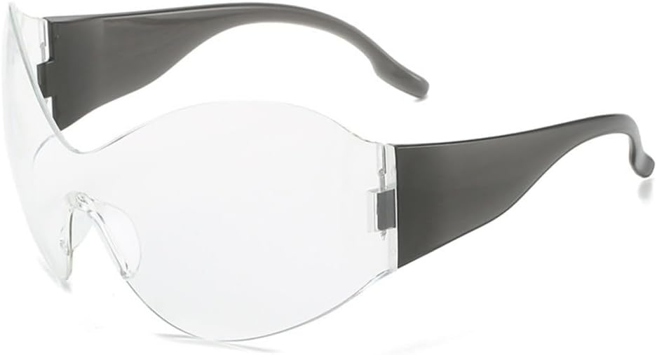 

Солнцезащитные очки-комбинезон конфетного цвета без оправы для женщин, модные солнцезащитные очки-«кошачий глаз» большого размера для мужчин в стиле хип-хоп MTZJH, Black Clear