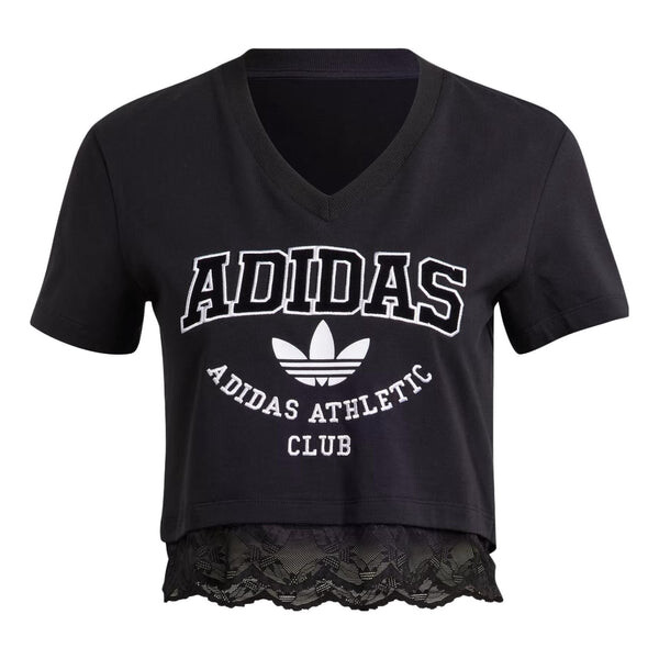 

Футболка (WMNS) ADIDAS Originals Cropped Lace Trim T-shirt 'Black', черный