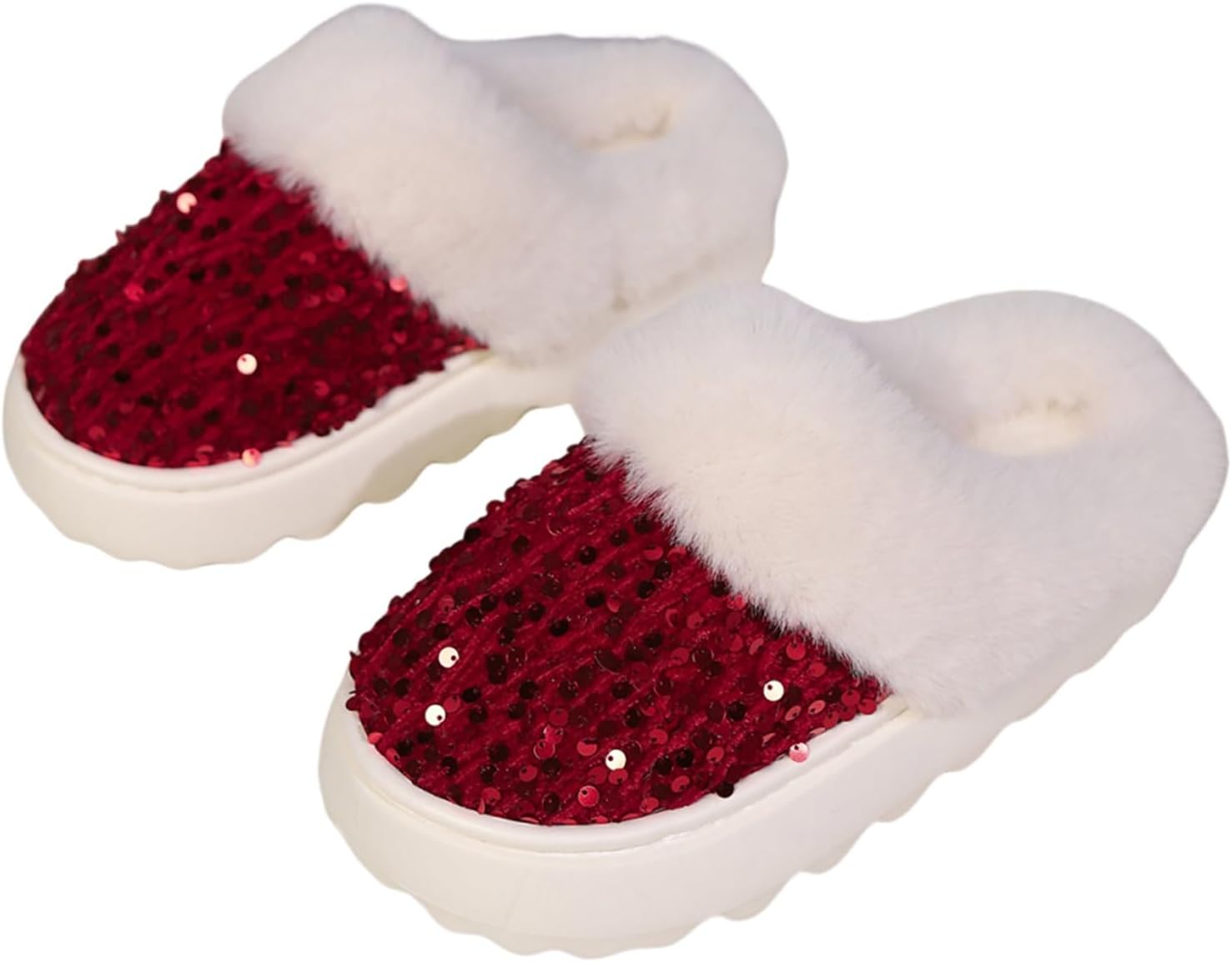 

Женские мужские теплые плюшевые тапочки Edobao Домашняя обувь из пены с эффектом памяти и ошейником из искусственного меха, красный