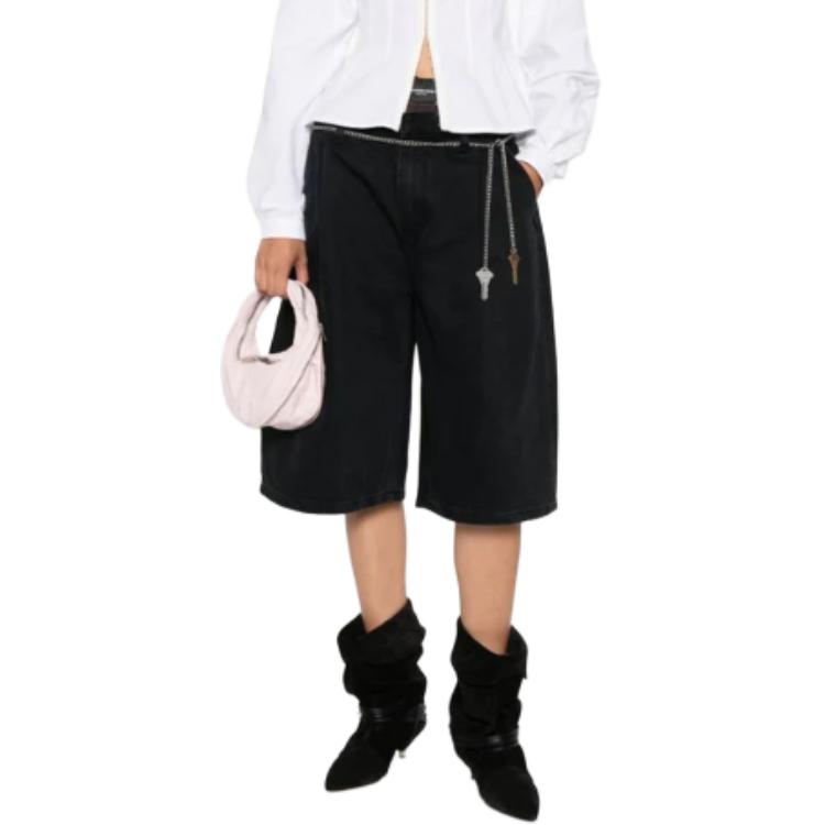 Шорты плиссе с цепочкой Alexander Wang, черный — фото 2