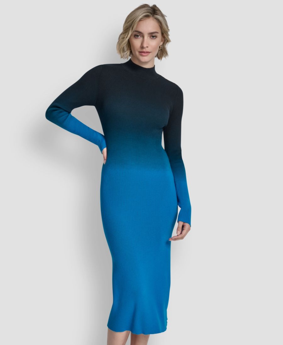 

Женское платье-свитер с длинными рукавами и круглым вырезом, выполненное в технике градиентной окраски DKNY, Ocean Blue