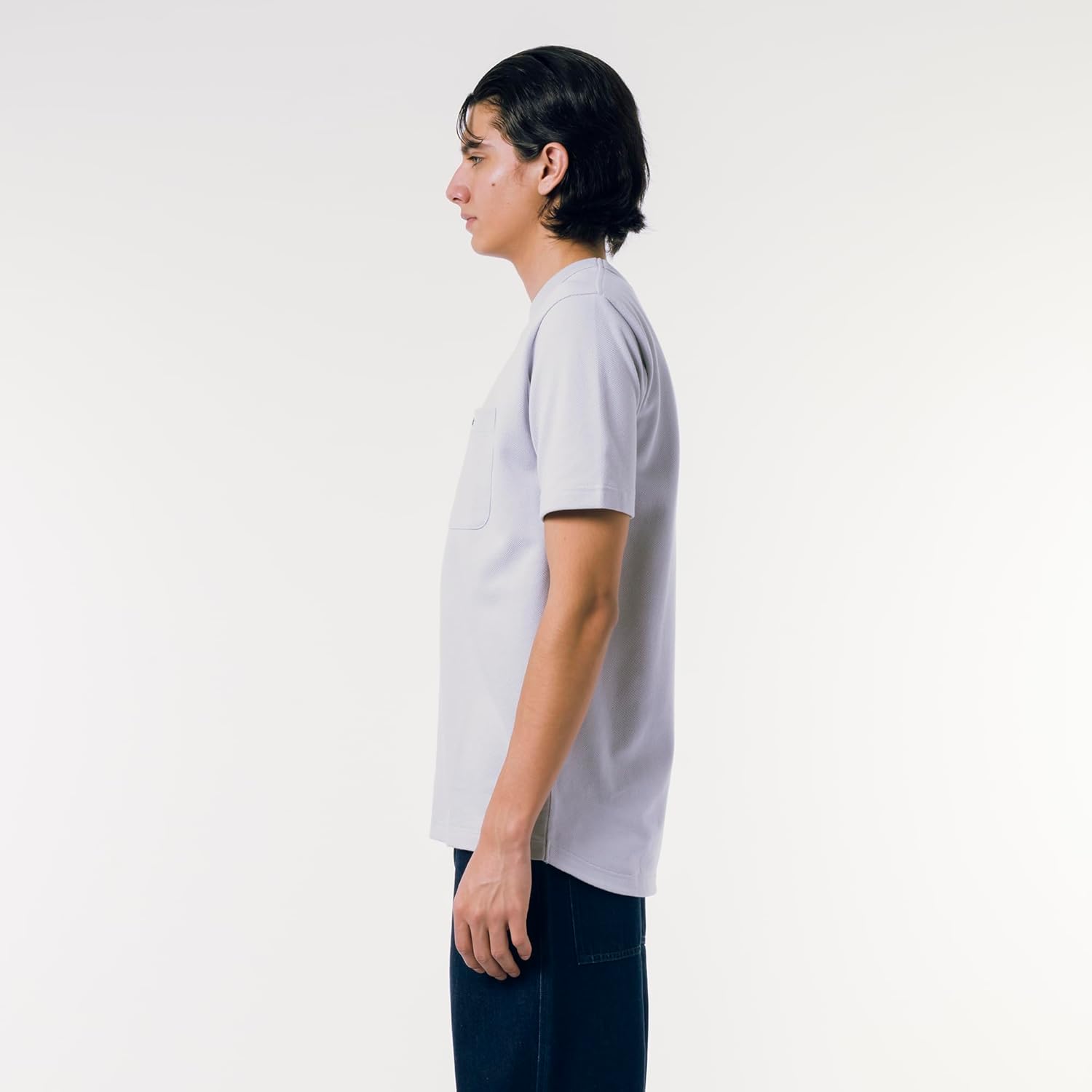 Мужская хлопковая трикотажная футболка Lacoste с коротким рукавом и карманом, серый — фото 2