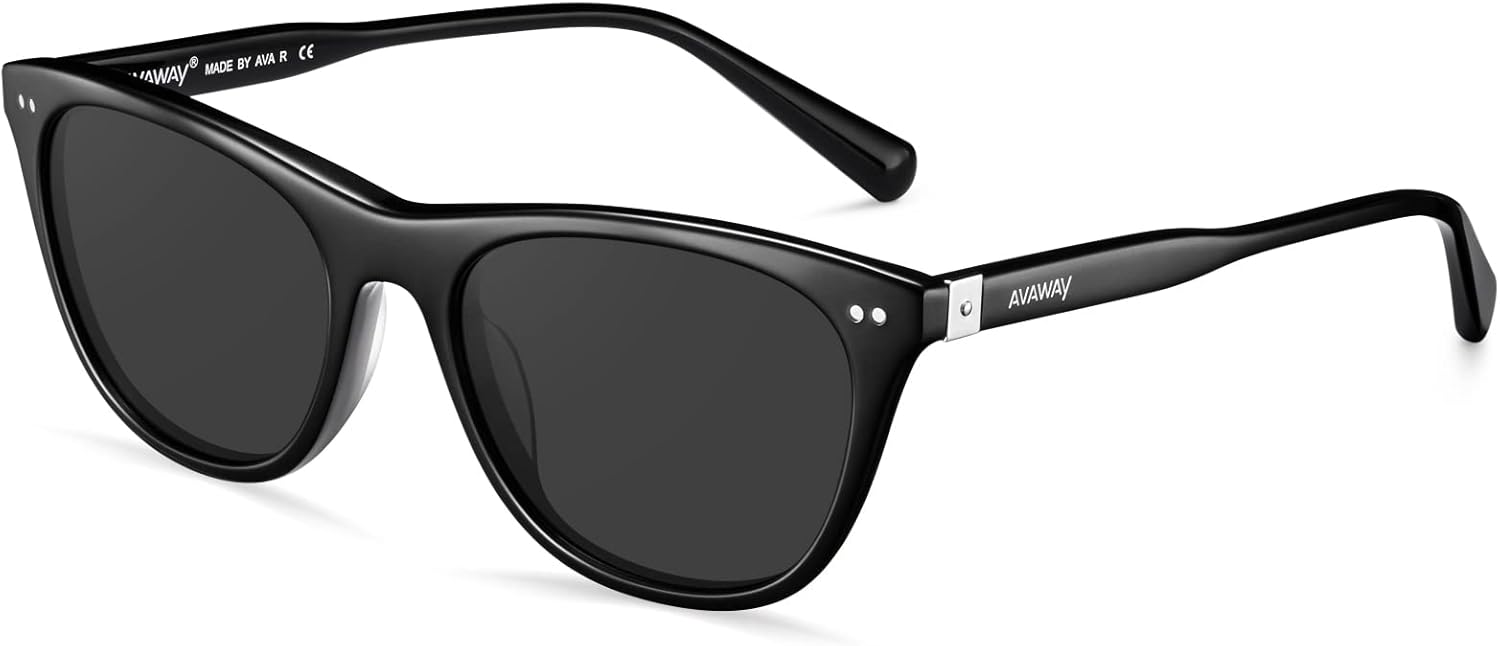 

Женские поляризованные солнцезащитные очки AVAWAY для маленького лица, защита от УФ-излучения UV 400, оправа «кошачий глаз» из ацетата, женские солнцезащитные очки, 1. Black / Grey Lens