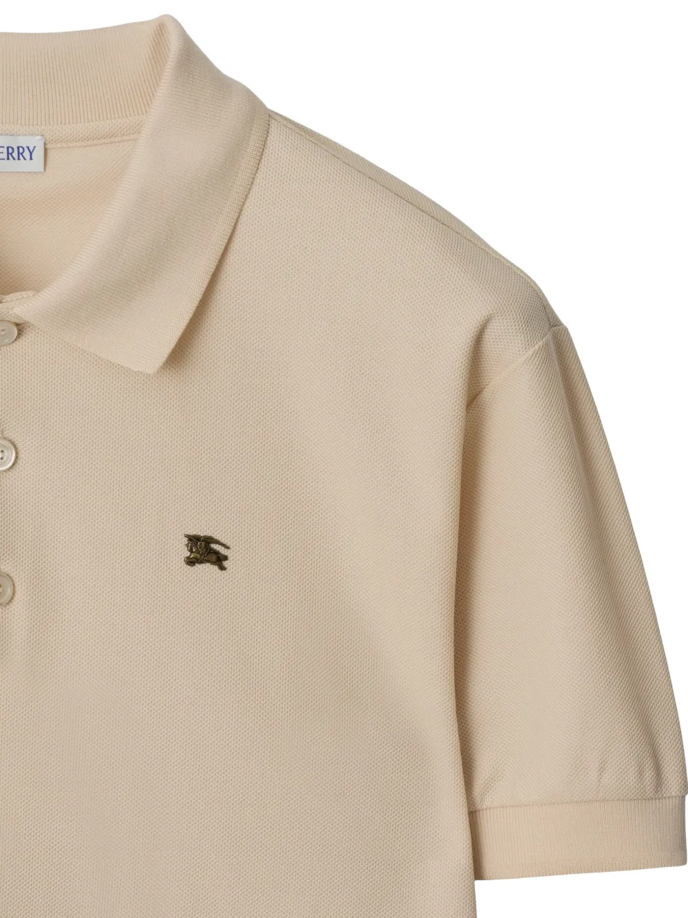 Хлопковая рубашка-поло с логотипом BURBERRY, нейтральный — фото 2