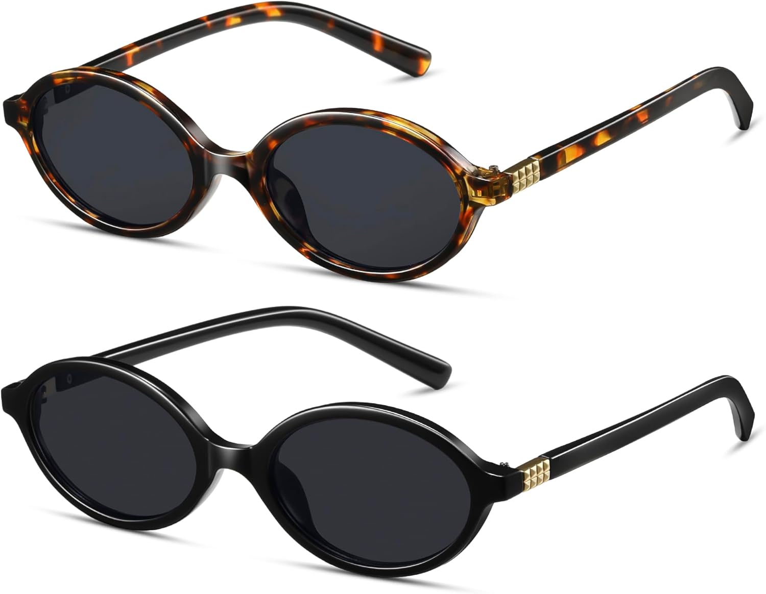 

Женские солнцезащитные очки, комплект из 2 штук, ретро-очки овальной формы, маленькая оправа, винтажный стиль 90-х и Y2K, защита UV400, CL1628 Colrea, Tortoise Frame/Black Lenses+black Frame/Black Lenses