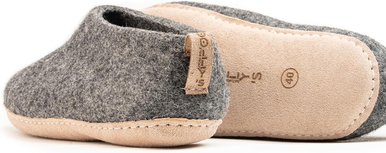 Тапочки Woolly из войлока с кожаной подошвой, Премиальная новозеландская шерсть, Ручная работа по итальянскому дизайну, Мягкие, дышащие и без запаха Woolly'S, серый/угольный — фото 4