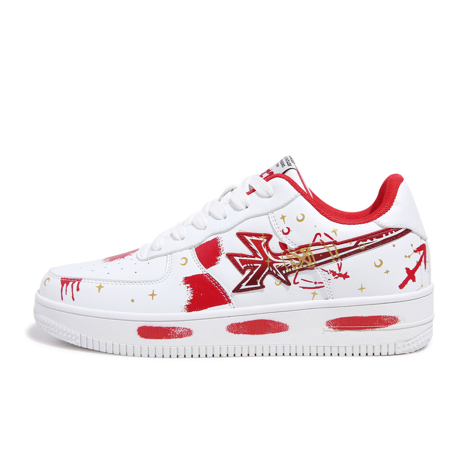

KFT Скользоустойчивые износостойкие низкие скейтерские кроссовки унисекс белые с красным граффити, цвет White Red Graffiti
