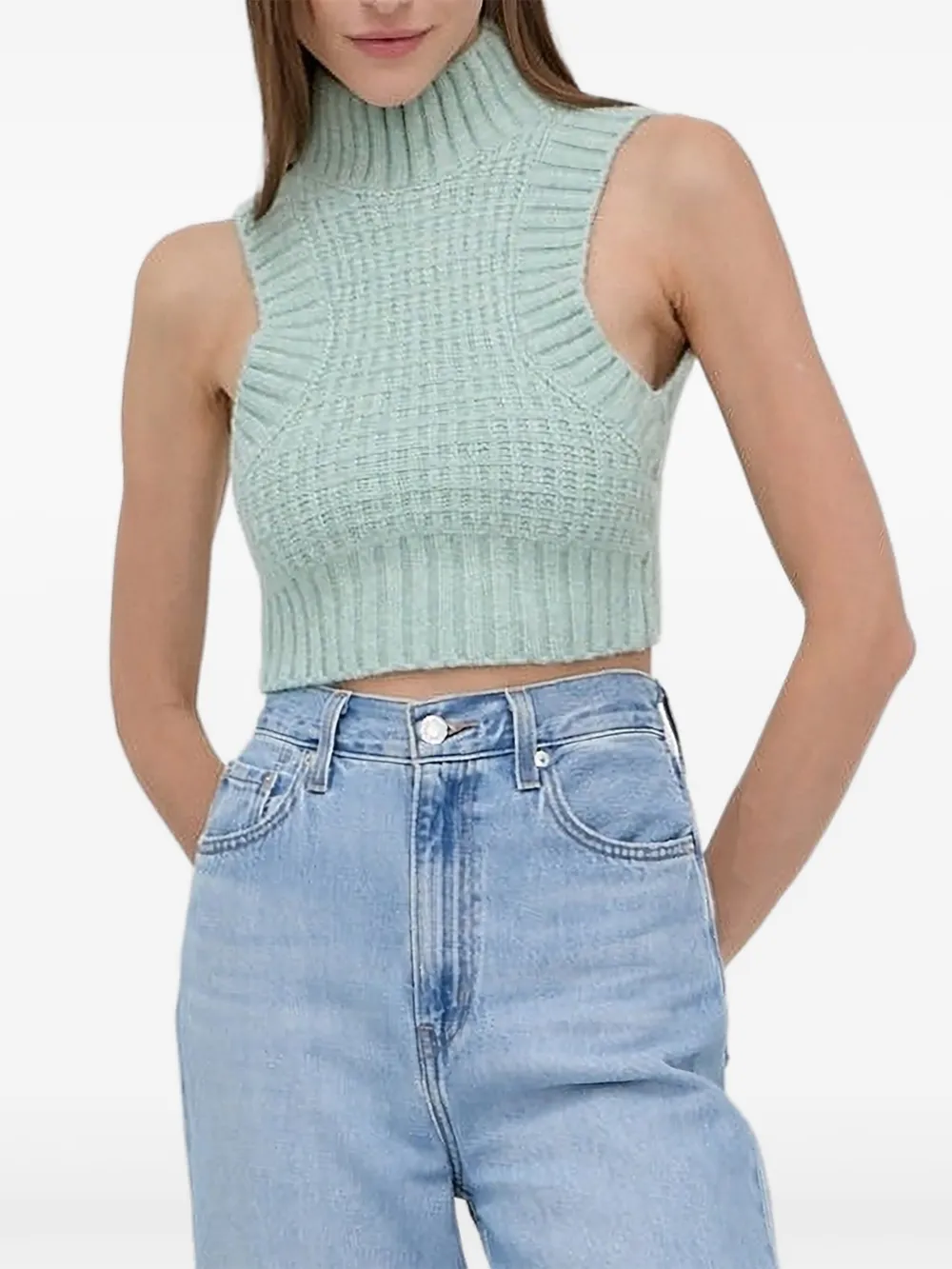 

Трикотажный топ с высоким воротом и открытой спиной For Love And Lemons, зеленый