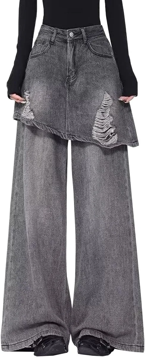 

Женские джинсы в стиле хип-хоп, мешковатые, с высокой талией и потертостями TACSTRUN