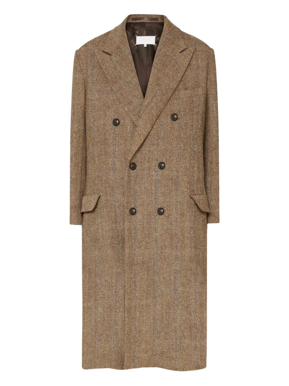 

Двубортное пальто с узором в елочку Maison Margiela, коричневый