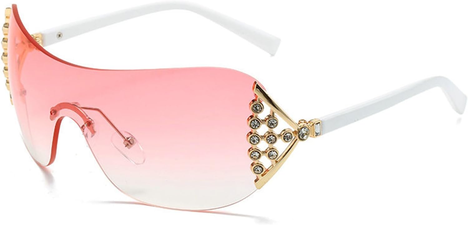 

Солнцезащитные очки Willochra One Piece с квадратными линзами и стразами, женские, без оправы, с прозрачными линзами Ocean Gradient, модные солнцезащитные очки в стиле Y2K, Pink