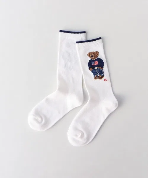 Носки POLO RALPH LAUREN с дизайном медведя в джинсах, органический хлопок, белый
