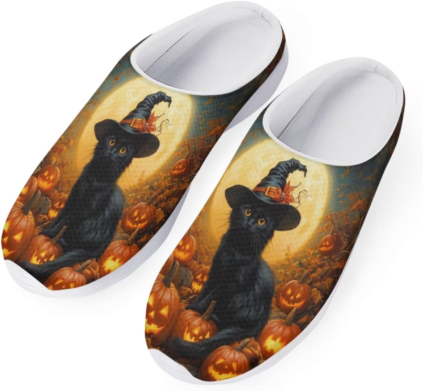 

Женские мюли Forchrinse South Indian Aztec с полоской, тапочки на плоской подошве с поддержкой свода стопы, для ходьбы, садовые сабо, легкие, Halloween Cat Pumpkin Print