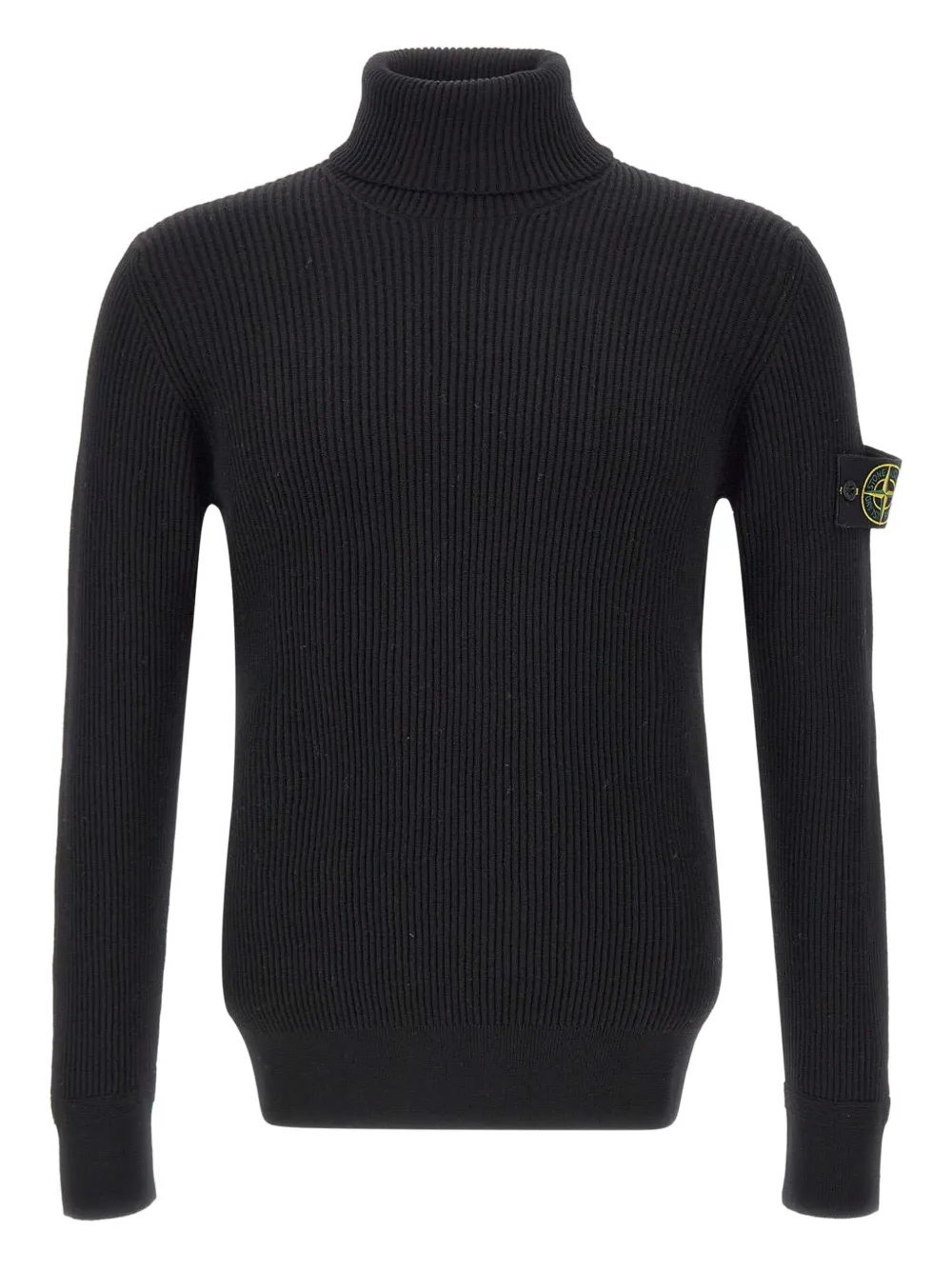 

Ребристый свитер с высоким воротом Stone Island, черный