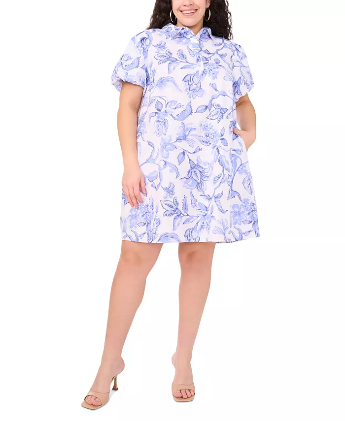 

Платье-трапеция с пышными рукавами и цветочным принтом из хлопка, plus size MSK, мультиколор