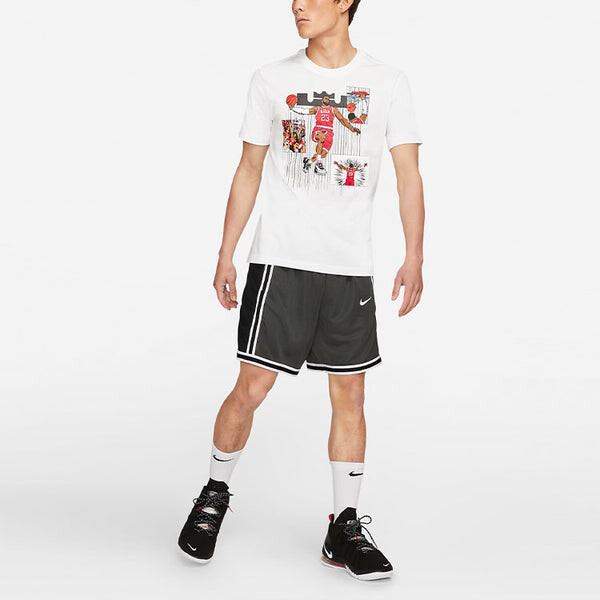 Футболка Men's Nike Cartoon Lebron James Shooting Printing Sports Round Neck Short Sleeve White T-Shirt, белый — фото 3