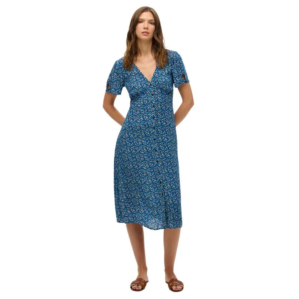 

Платье Superdry Print Button Tea short sleeve midi, синий