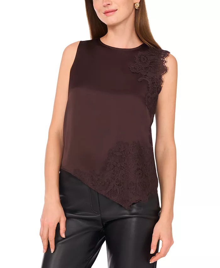 

Женский топ без рукавов с асимметричным кружевным подолом Vince Camuto, коричневый