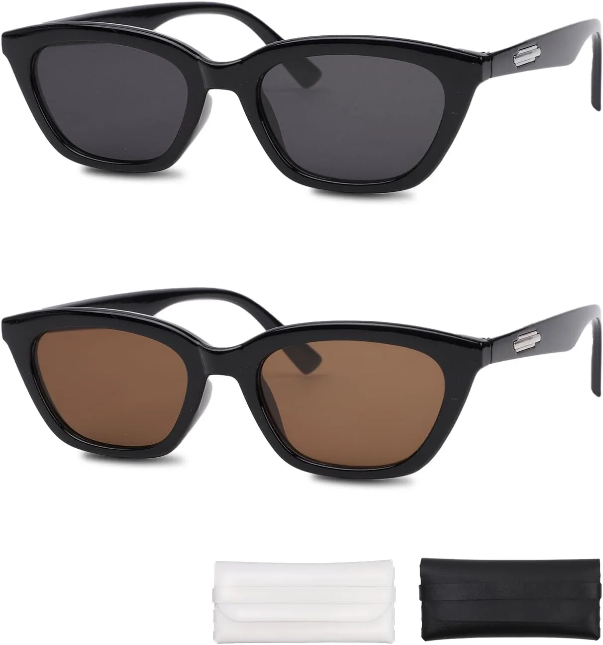 

Комплект из 2 поляризованных узких квадратных овальных солнцезащитных очков «кошачий глаз» для женщин, модные маленькие тонкие элегантные очки в футляре Gaahkai