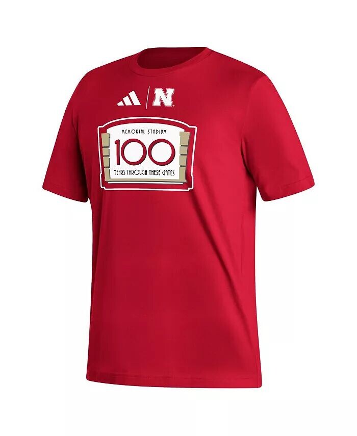 Мужская футболка Scarlet Nebraska Huskers Memorial Stadium 100th Anniversary Sideline Strategy Fresh Adidas — фото 2