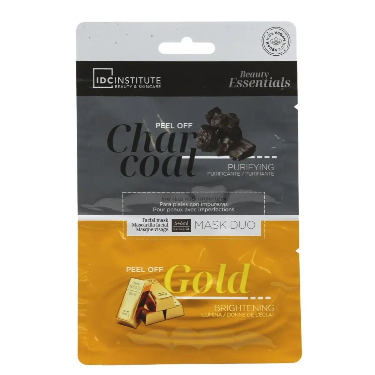 

IDC Institute, Уголь, Маска-пилинг для лица Charcoal Gold Duo, 12 г
