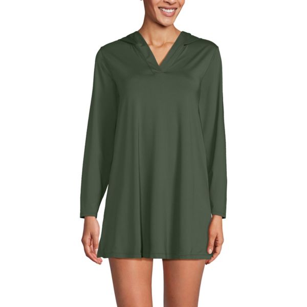 

Женское мини-платье-пончо с капюшоном для пляжа UPF 50 Lands' End, цвет rich olive green