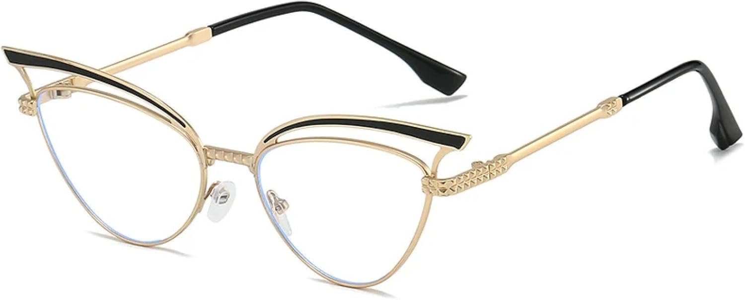 

Модные ретро-солнцезащитные очки в маленькой оправе из полого металла, модель «кошачий глаз», для женщин и мужчин, роскошные, для путешествий и вождения, защита от УФ-излучения UV400 TKKTLLT, Gold Clear