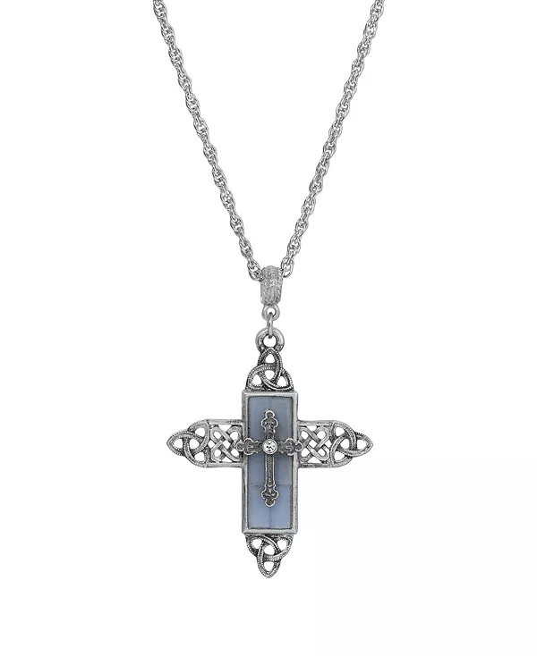 

Филигранное ожерелье-крест из цветного стекла 2028, blue