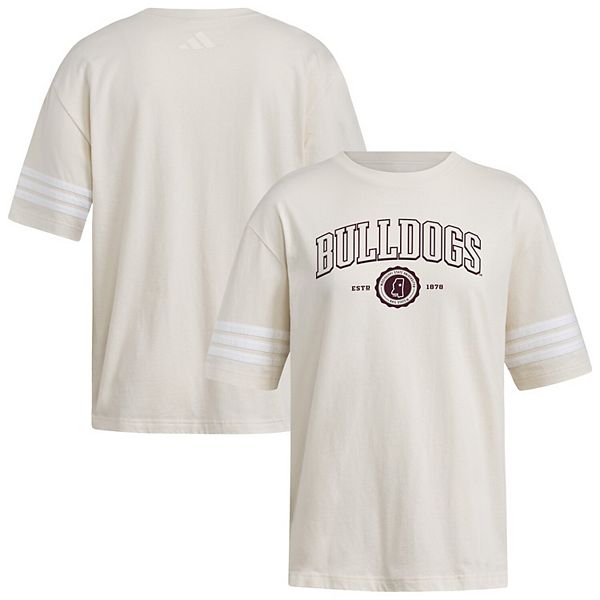 Женская футболка Mississippi State Bulldogs oversize с тремя полосками в кремовом цвете Adidas — фото 2