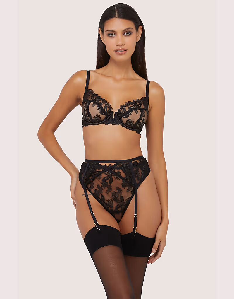 

Бюстгальтер-балконет Eva с графической вышивкой, черный Wolf & Whistle