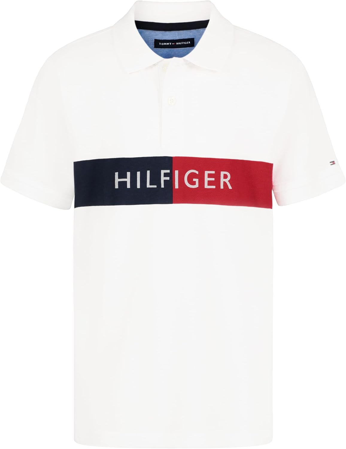 

Рубашка-поло Tommy Hilfiger для мальчиков с коротким рукавом, застежка на пуговицы, мягкая и удобная., Split Stripe White