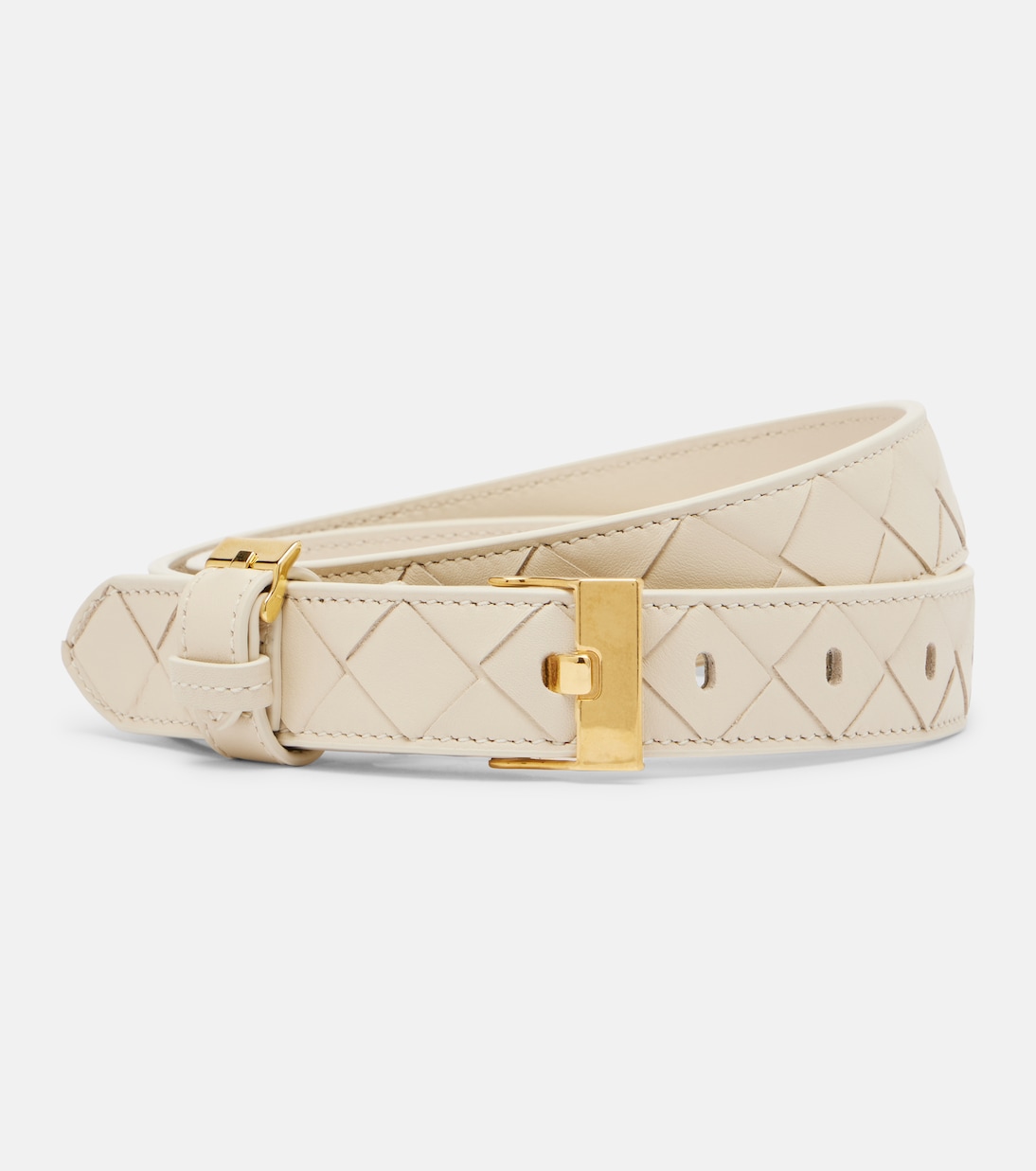 

Кожаный ремень Intrecciato Bottega Veneta, Sea Salt-M Brass