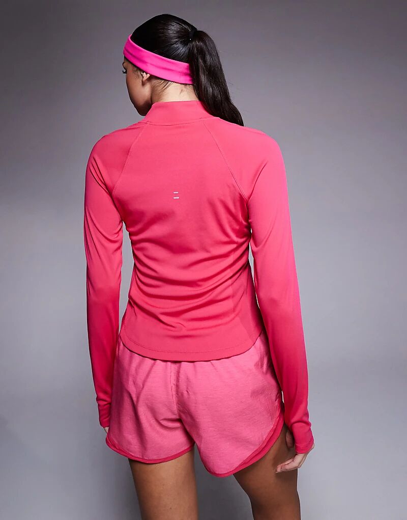 Лонгслив Nike Running Tempo Dri-FIT с длинным рукавом и полумолнией розового цвета - РОЗОВЫЙ — фото 4