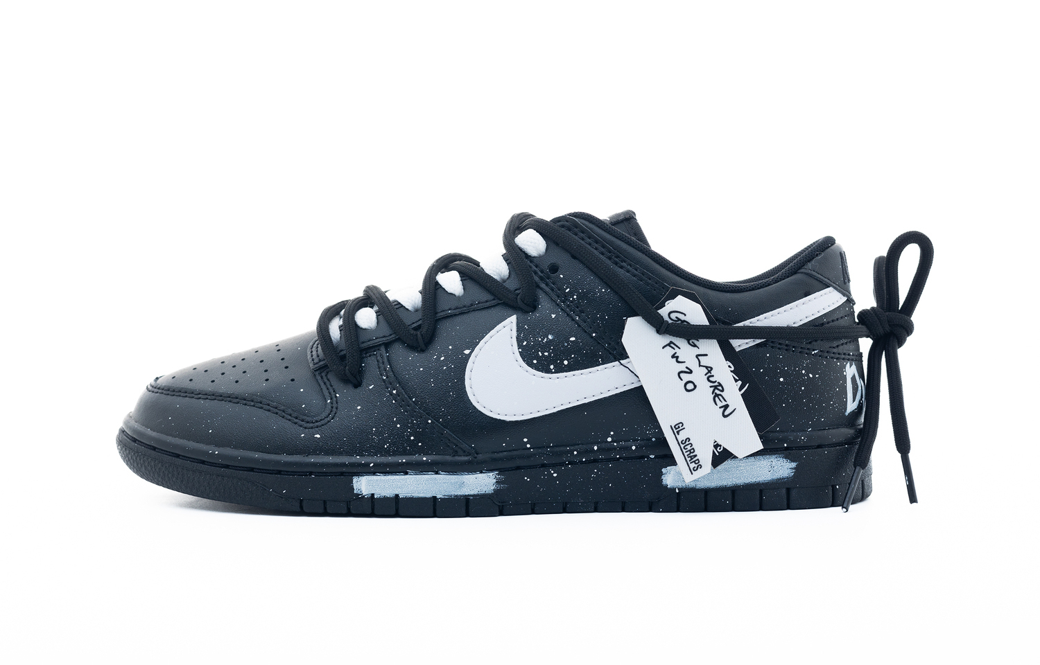 

Nike Dunk Black White Ink Splatter Synthetic Leather Abrasion Resistant Low top Skateboard Shoes Men's Black