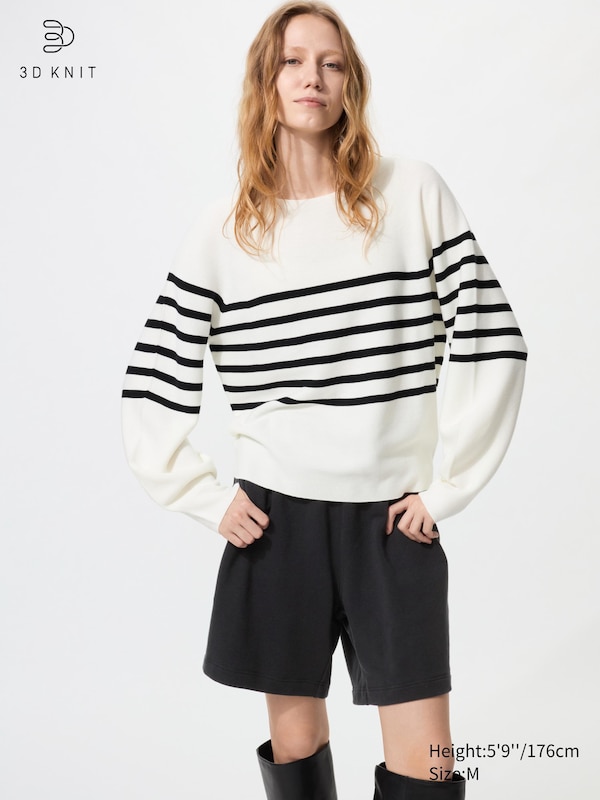 

Хлопковый 3D-джемпер с объемными рукавами в полоску Uniqlo, 01 off white