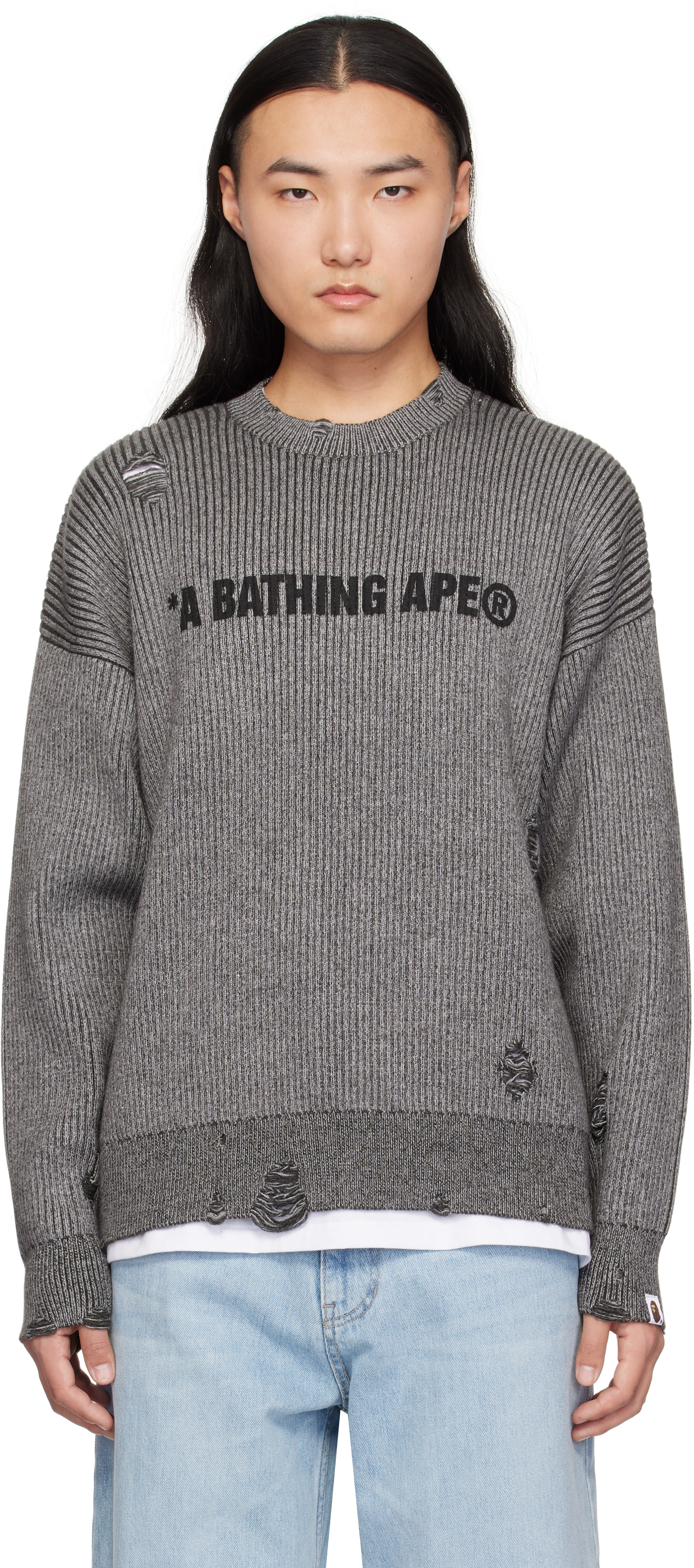 

Свитер свободного кроя Grey Damage BAPE