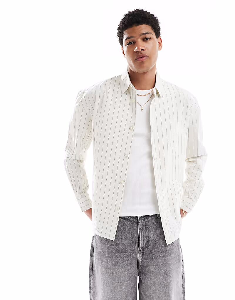 

Рубашка свободного кроя в полоску цвета «кремовый» New Look