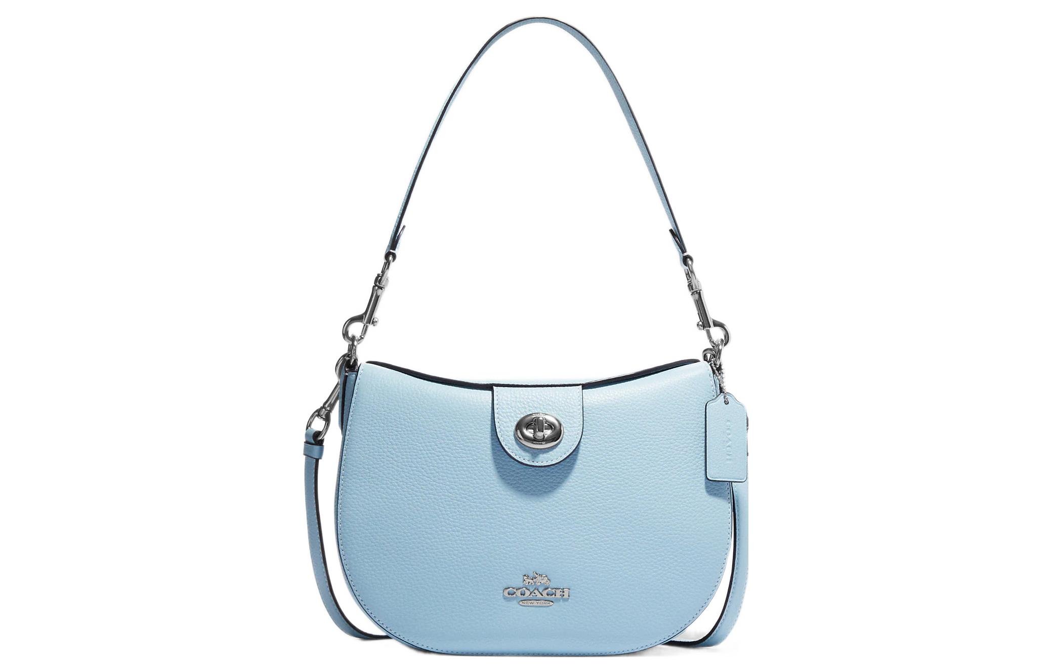 

COACH Кожаная сумка-полумесяц на пояс или через плечо небесно-голубого цвета
