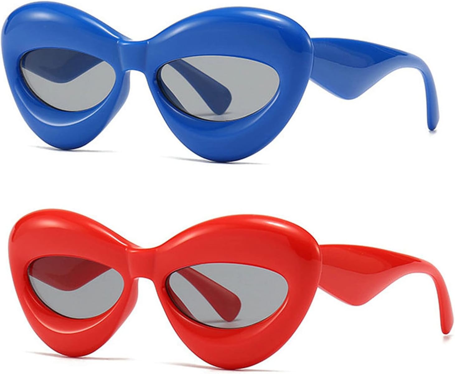

Солнцезащитные очки COTIA в стиле ретро «Кошачий глаз», яркие цвета, модные для женщин, в стиле панк и хип-хоп, с овальными линзами, защита от УФ-излучения UV400, уникальные солнцезащитные очки для мужчин, 2pcs Blue+red