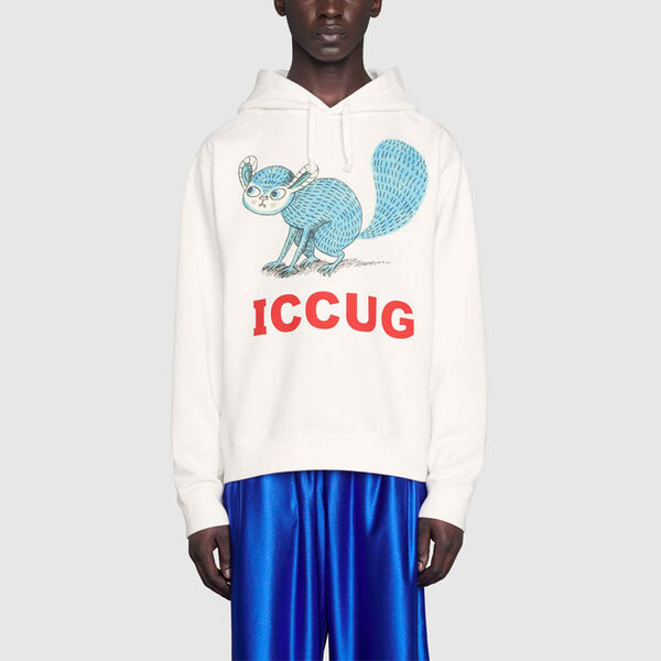 Толстовка Gucci x Freya Hartas Animal Printing Drawstring FW21, белый — фото 3