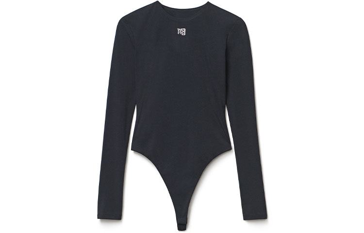 Alexander Wang Женский боди с длинными рукавами, логотипом, принтом и стразами Black — фото 3
