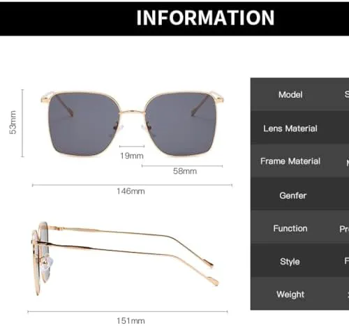 

Модные солнцезащитные очки для женщин в винтажном ретро-стиле, квадратные, тонкие, металлические, большие, черные, с защитой от УФ-излучения UV400 MTZJH, Greypink