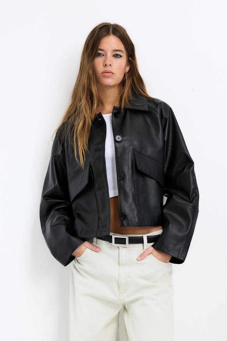 

Легкая куртка из 100% кожи Pull And Bear, черный